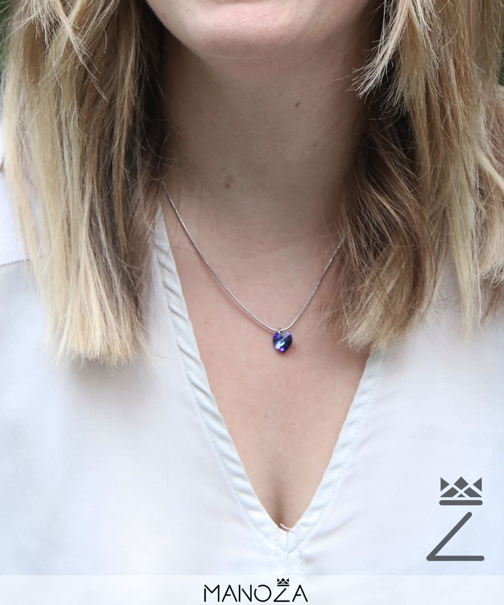 Collier Cœur Bleu en Cristal