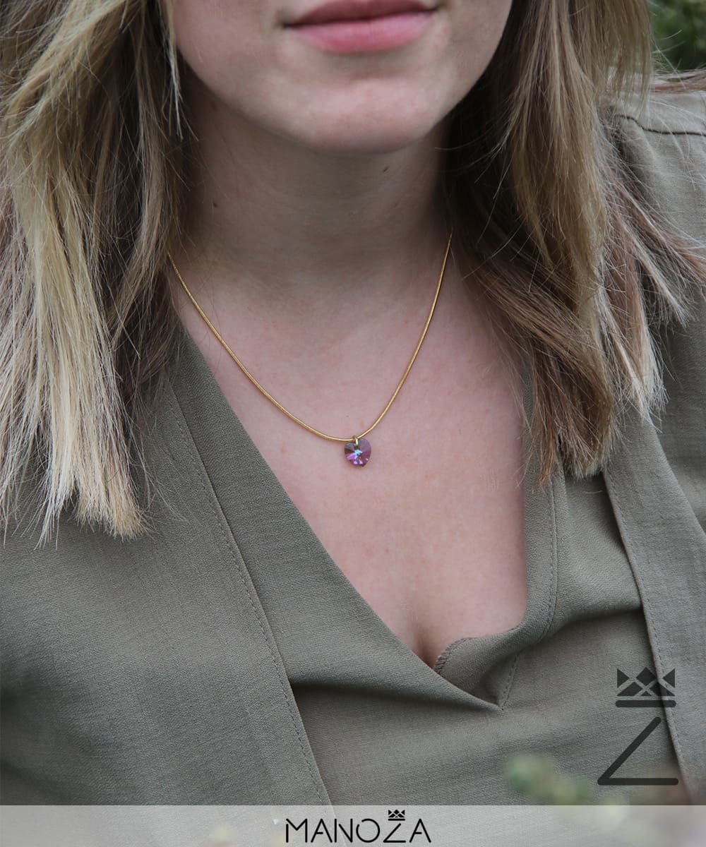 Collier Cœur Transparent en Cristal (Plaqué OR)