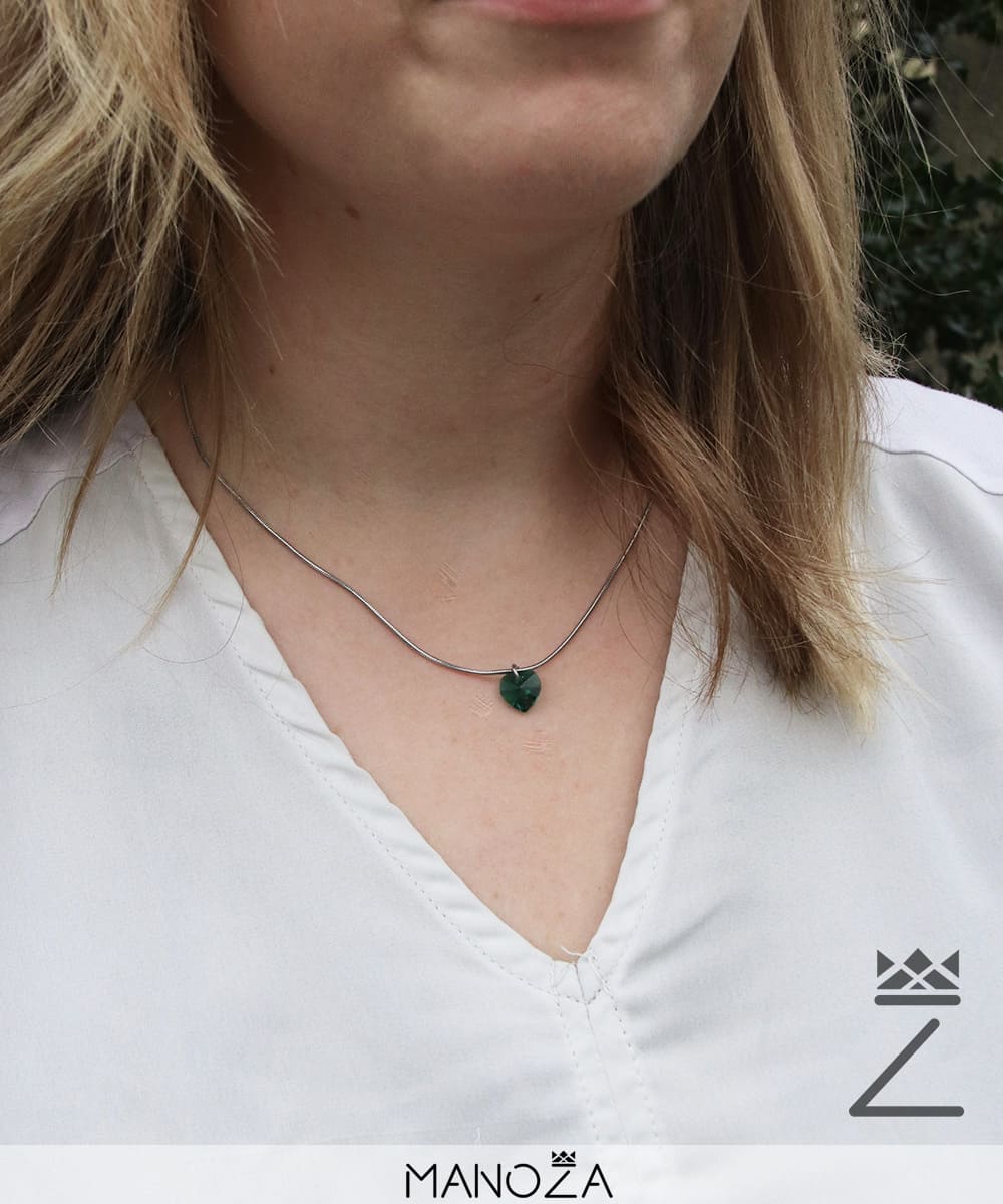 Collier Cœur Vert en Cristal