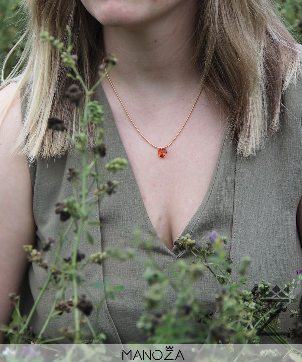 Collier Cœur Orange en Cristal (Plaqué OR)