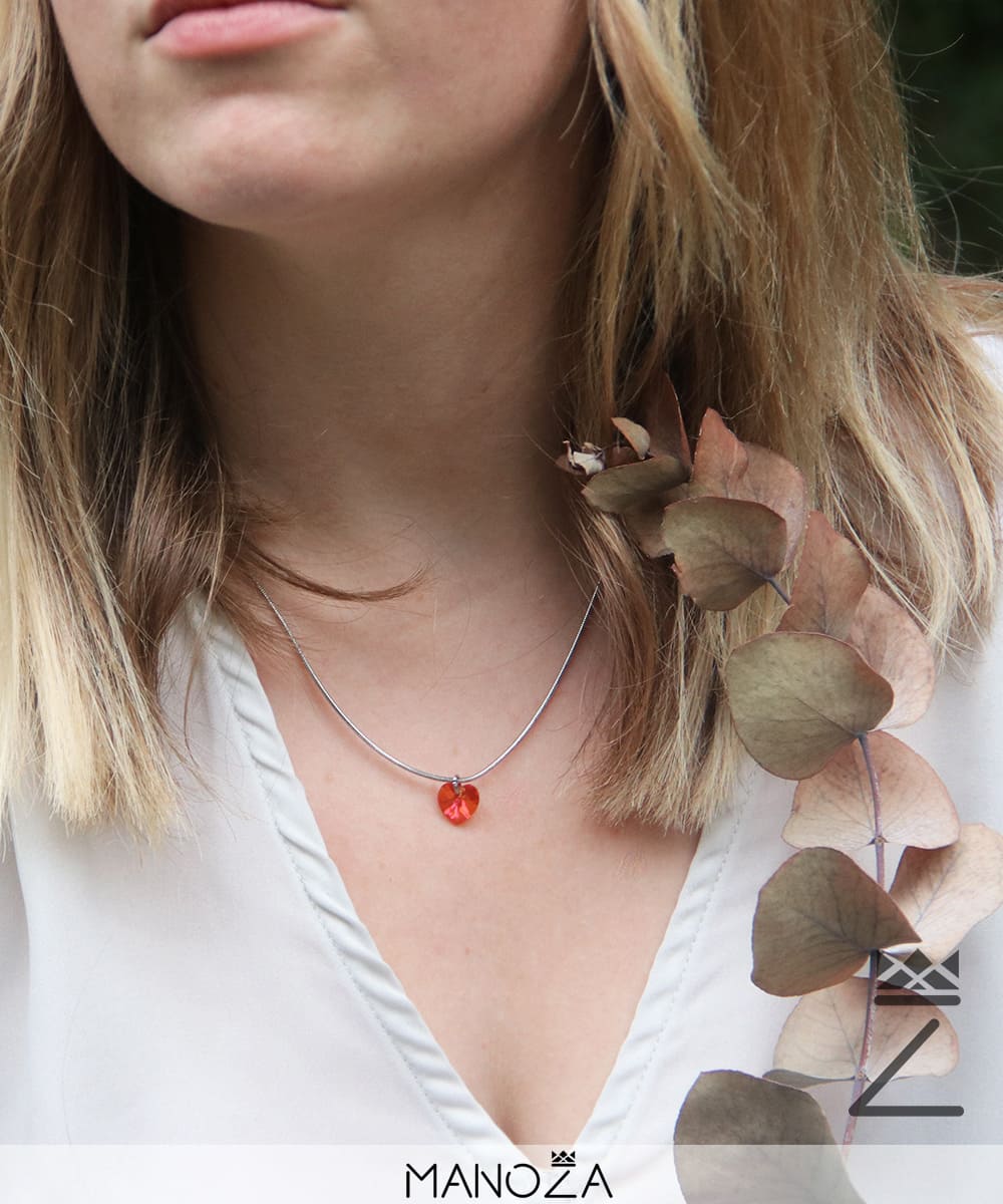 Collier Cœur Orange en Cristal