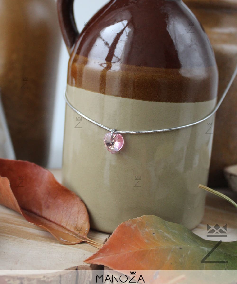 Collier Cœur Rose en Cristal