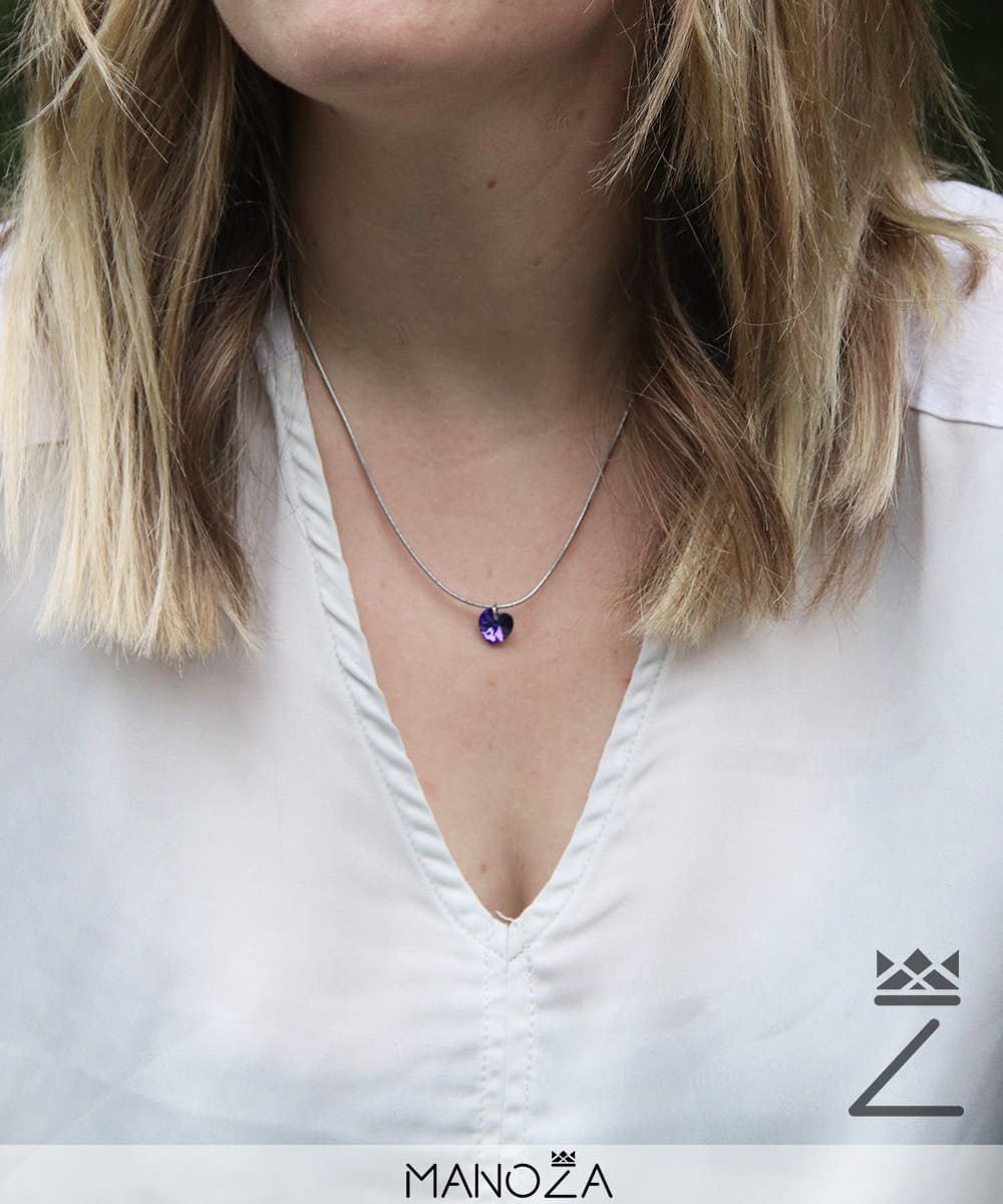 Collier Cœur Violet en Cristal