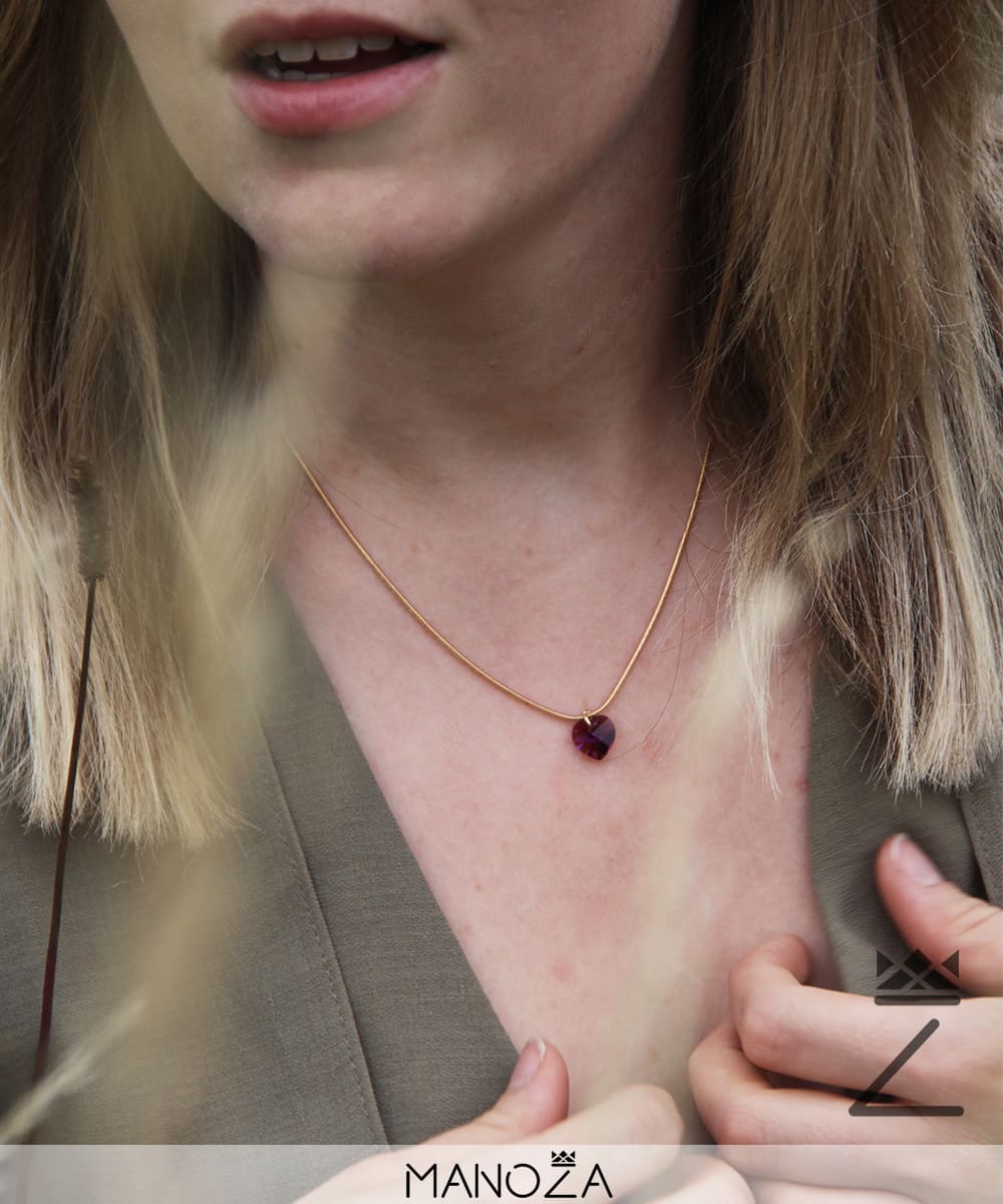 Collier Cœur Violet en Cristal (Plaqué OR)