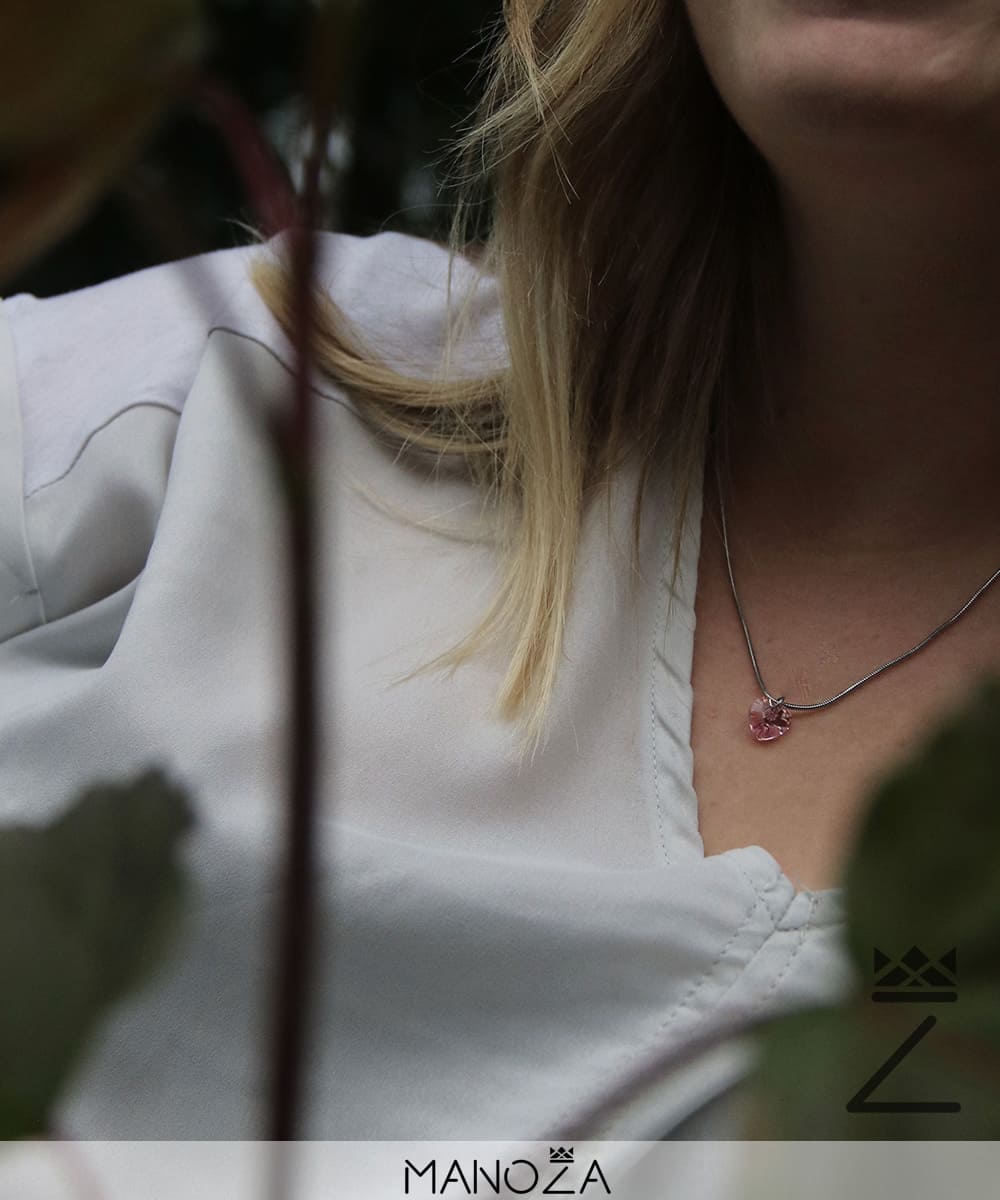 Collier Cœur Rose en Cristal