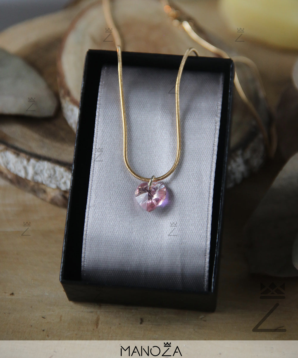 Collier Cœur Rose en Cristal (Plaqué OR)