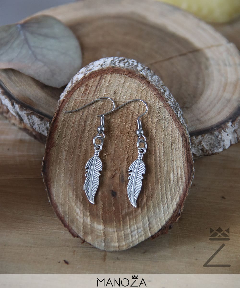 3 Paires Boucles D’Oreilles Plume Acier Inoxydable – Noir, Argent, Or – Style Unisexe Élégant