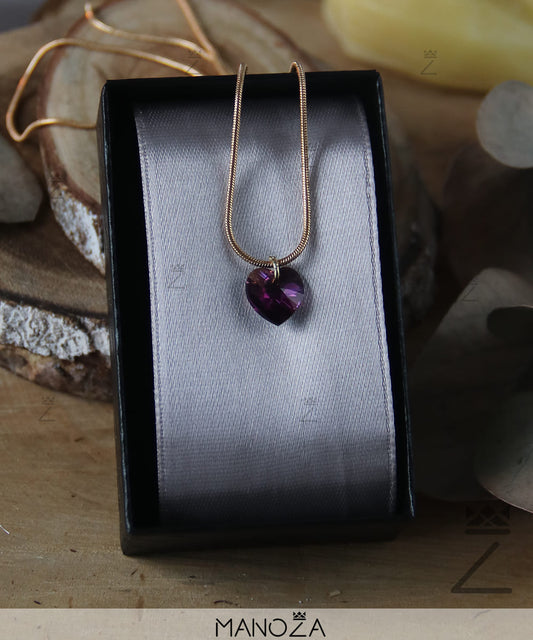 Collier Cœur Violet en Cristal (Plaqué OR)