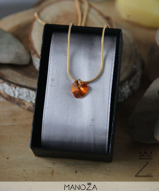 Collier Cœur Orange en Cristal (Plaqué OR)