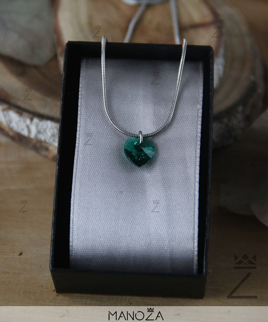 Collier Cœur Vert en Cristal