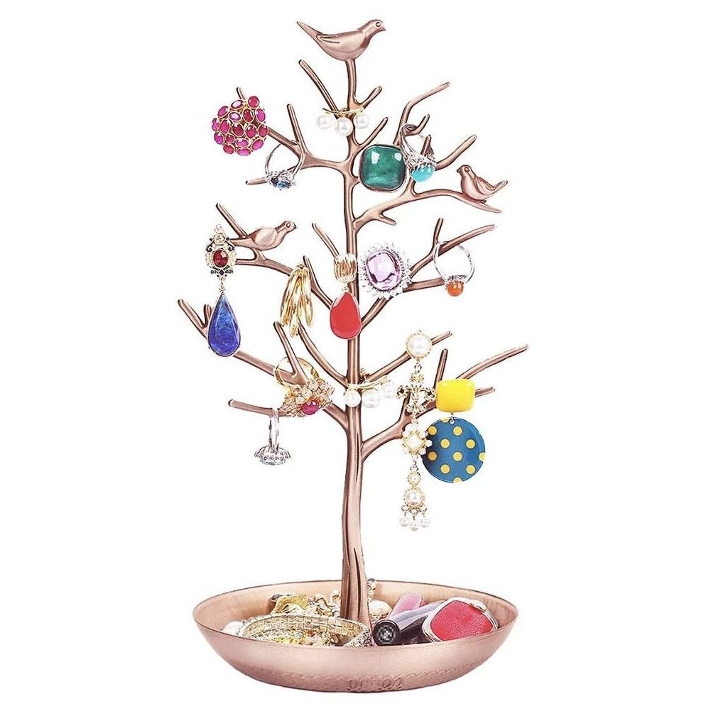 arbre à bijoux en métal rose