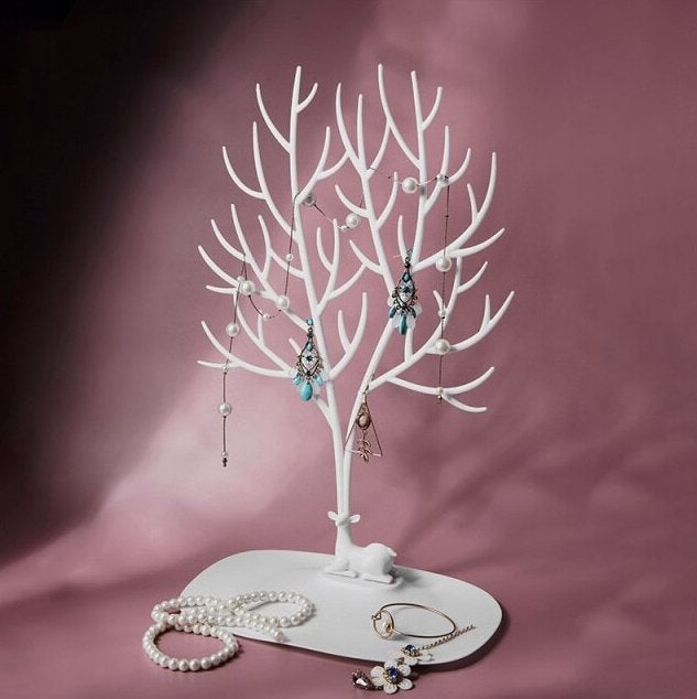 arbre à bijoux cerf grand format blanc